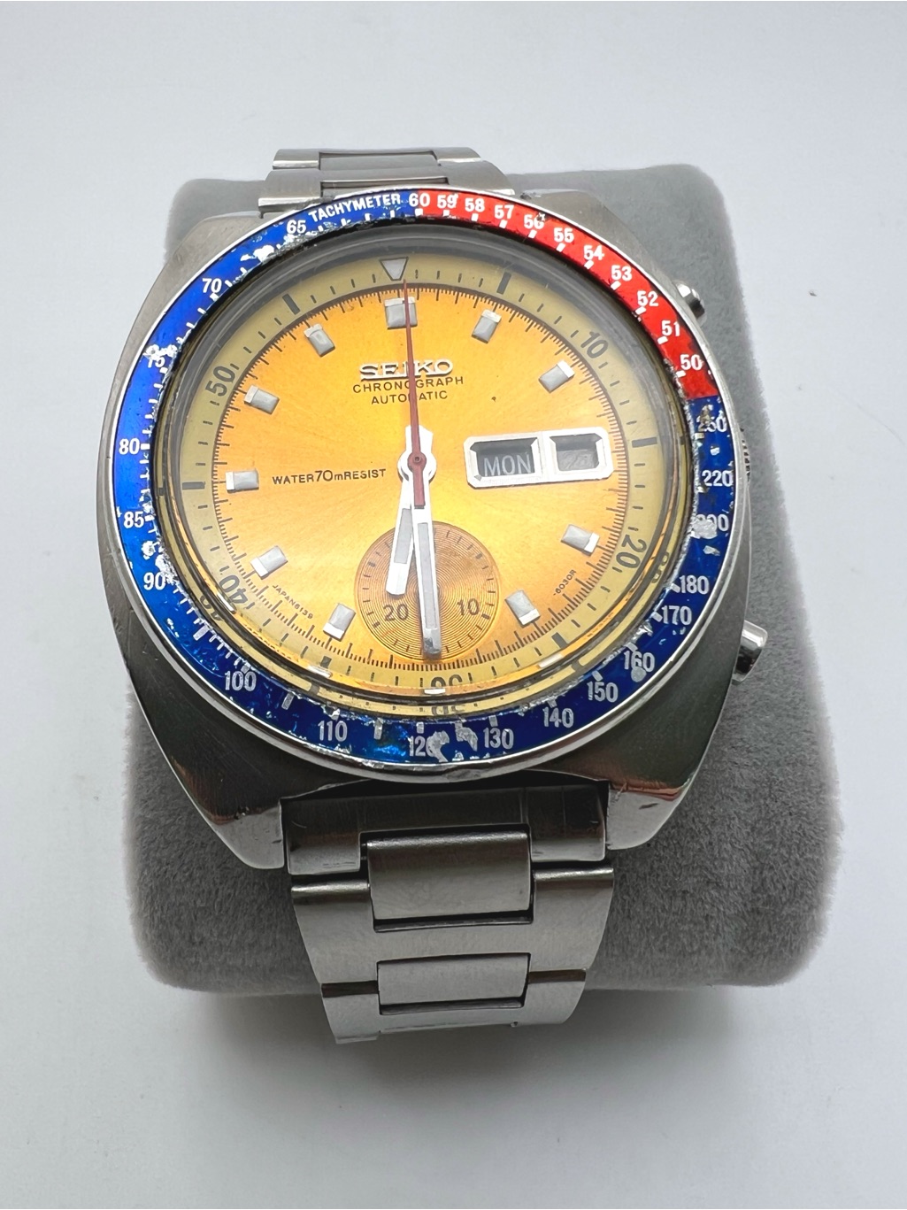 Seiko Pepsi Pogue Chronograph Automatic Yellow Dial Stainless Steel Watch
